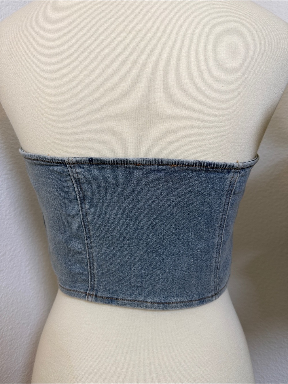 Light Wash Denim Strapless Corset Top - Picture 7 of 10